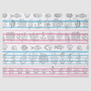 Papier Mousseline Motif aquarelle nautique rétro (15)