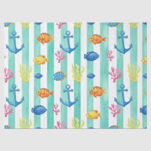 Papier Mousseline Motif aquarelle nautique rétro (9)