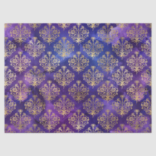 Papier Mousseline Motif aquarelle violet avec damas doré