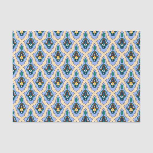 Papier Mousseline Motif arabe marocain en bleu et jaune (Recto)