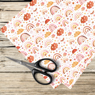 Papier Mousseline motif arc-en-ciel boho