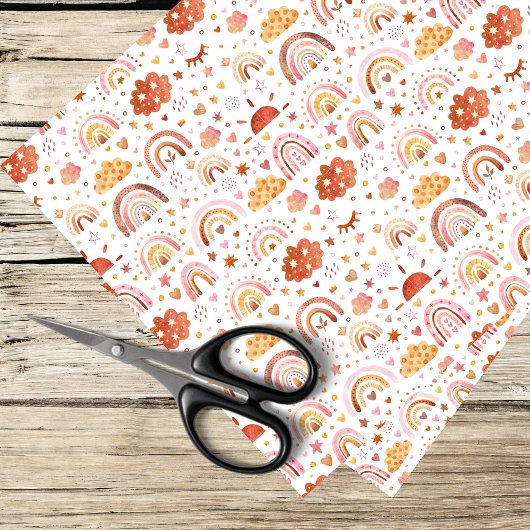 Papier Mousseline motif arc-en-ciel boho