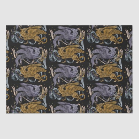 Papier Mousseline Motif Argent et Or Griffin (Recto)