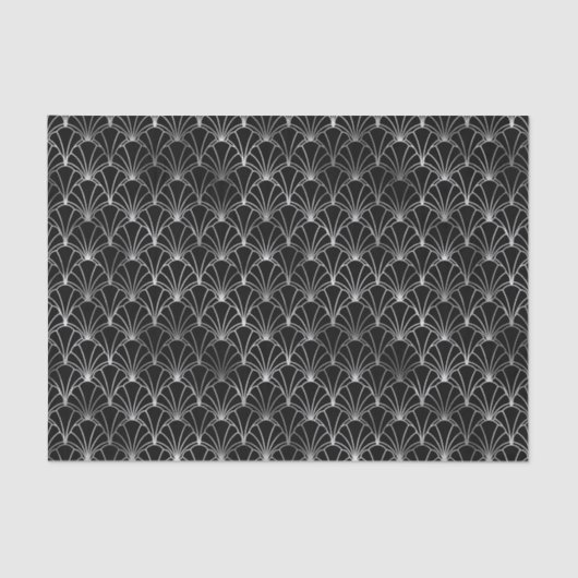 Papier Mousseline Motif Art déco argenté et noir (Recto)