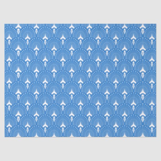 Papier Mousseline Motif art déco bleu et blanc (Recto)