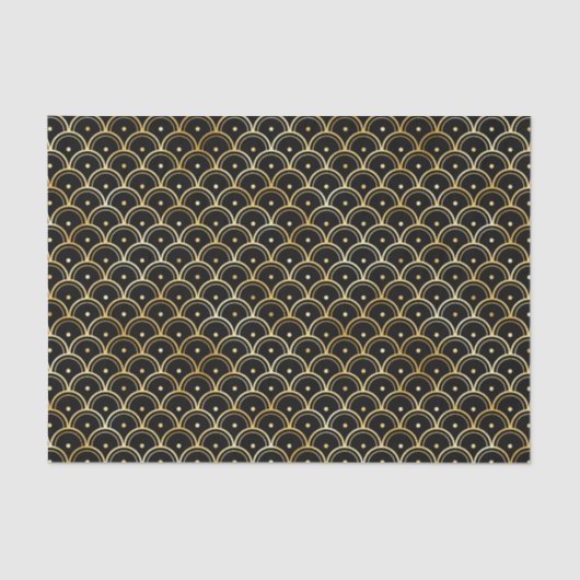 Papier Mousseline Motif Art déco Gold et Black Circles (Recto)