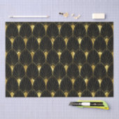 Papier Mousseline Motif Art déco Or brillant sur noir (Artisanat)