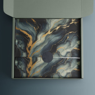 Papier Mousseline Motif Artistique en Nuit Navale et Marbre Doré