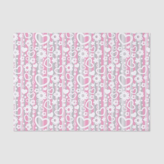 Papier Mousseline Motif avec des coeurs et des fleurs (Recto)