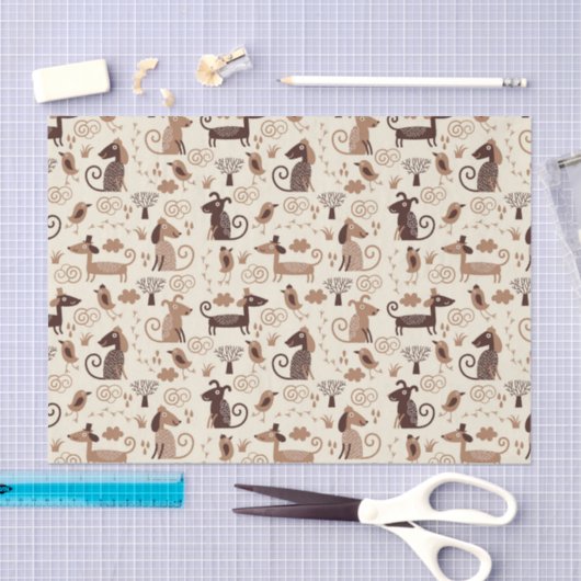 Papier Mousseline motif avec les chiens mignons (Artisanat)