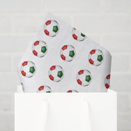 Papier Mousseline motif ballons de foot rouges verts (Sac cadeau)