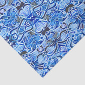 Papier Mousseline Motif Batik tribal en Indigo bleu et blanc (Détail)