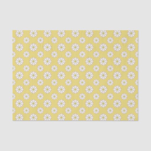 Papier Mousseline Motif blanc marguerite sur jaune or (Recto)