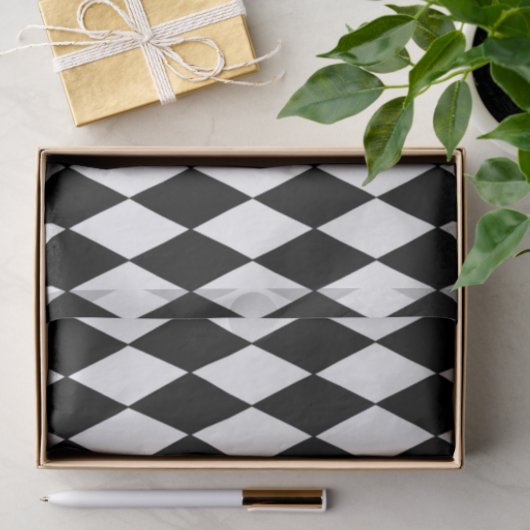 Papier Mousseline Motif blanc noir de harlequin (Cadeau)