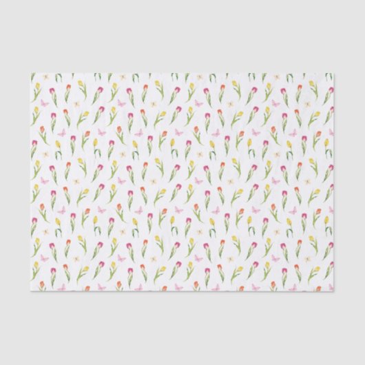 Papier Mousseline Motif blanc tulipes et papillons  (Recto)