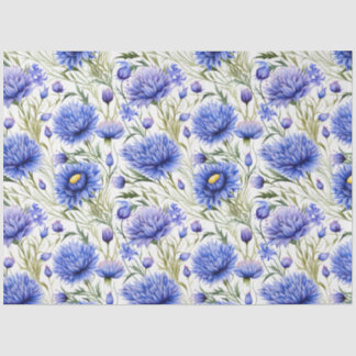 Papier Mousseline Motif bleu Cornflower sans mer, Floral bleu