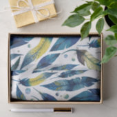 Papier Mousseline Motif bleu de plumes d'oiseau d'aquarelle (Cadeau)