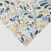 Papier Mousseline Motif bleu et or Paisley Leaf (2) (Détail)