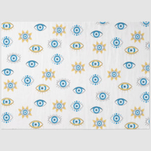 Papier Mousseline Motif bleu, or et blanc de l'oeil grec Mati