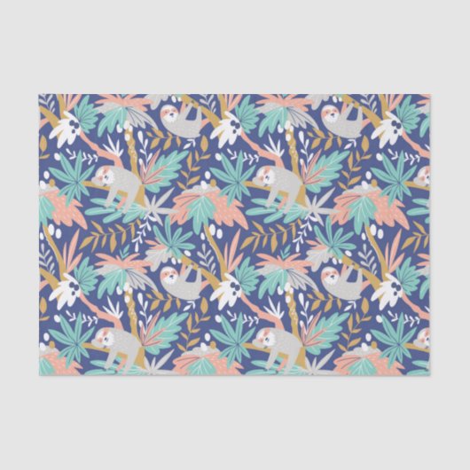 Papier Mousseline Motif bleu tropical de paresse (Recto)