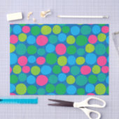 Papier Mousseline Motif bleu vert rose Pois rétro (Artisanat)