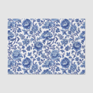 Papier Mousseline Motif Blue Toile Floral Peonies