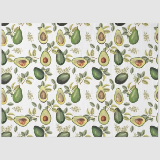Papier Mousseline Motif botanique Aquarelle Avocado (Recto)