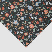 Papier Mousseline Motif botanique bleu orange noir (Détail)