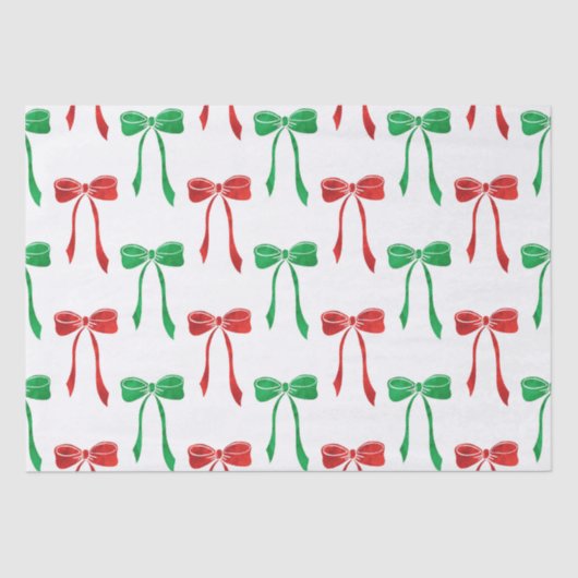 Papier Mousseline Motif Bow Red & Green Watercolor (Recto)