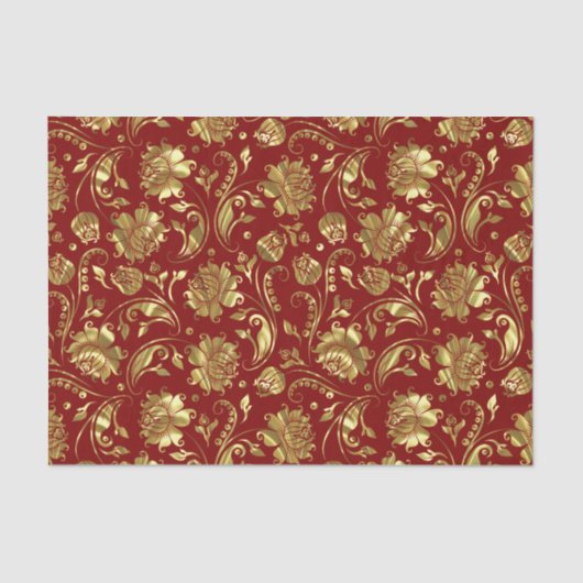 Papier Mousseline Motif Brown & Gold Floral Damques (Recto)