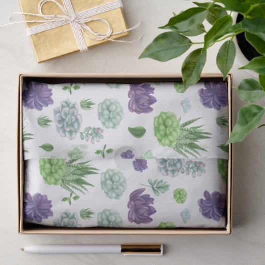 Papier Mousseline Motif Cactus vert et violet (Cadeau)