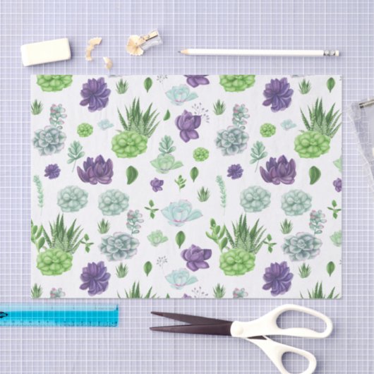 Papier Mousseline Motif Cactus vert et violet (Artisanat)