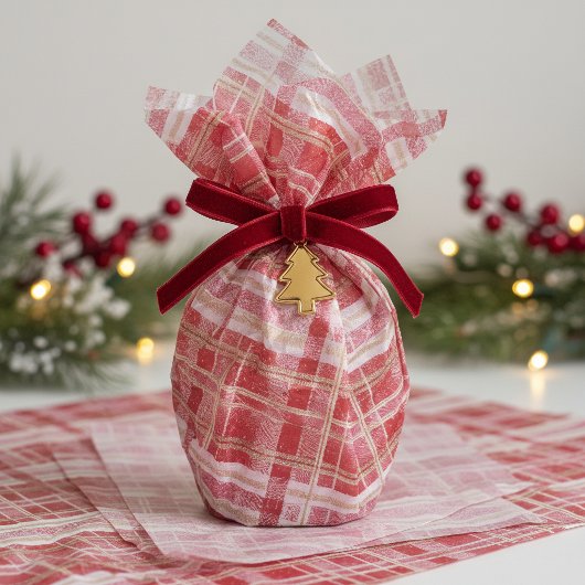 Papier Mousseline Motif carreau de Noël Or Rouge #2 ID1009