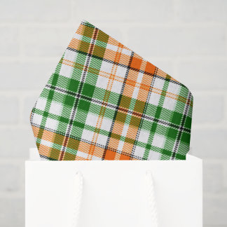 Papier Mousseline Motif carreaux tartan vert orange blanc