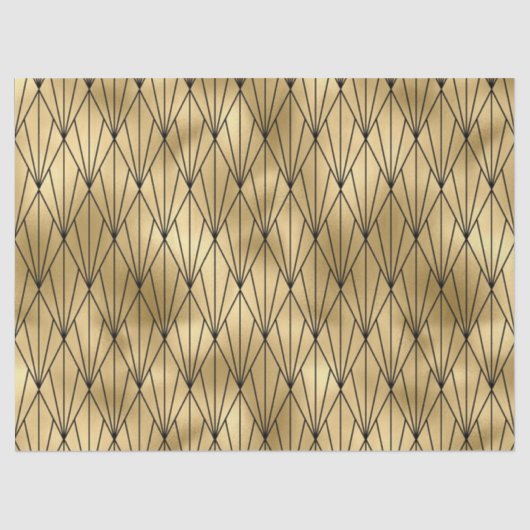 Papier Mousseline Motif carrelé noir Art déco or (Recto)