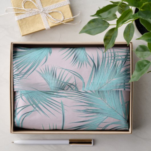 Papier Mousseline Motif chic bleu Aqua Rose bleu Palm Fronds (Cadeau)