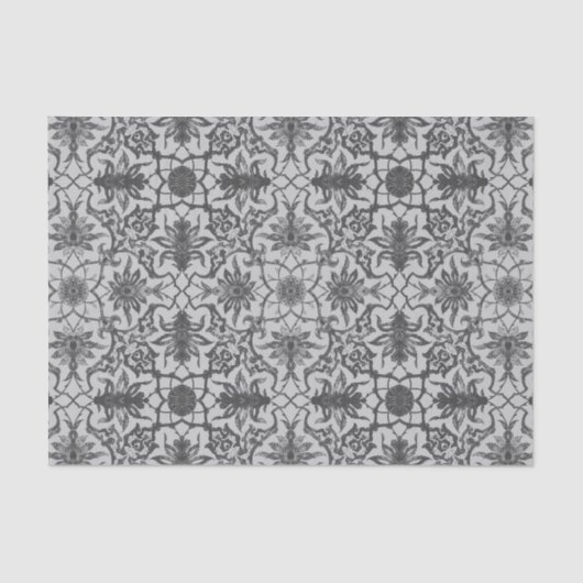 Papier Mousseline Motif chinois Art nouveau - gris argenté (Recto)