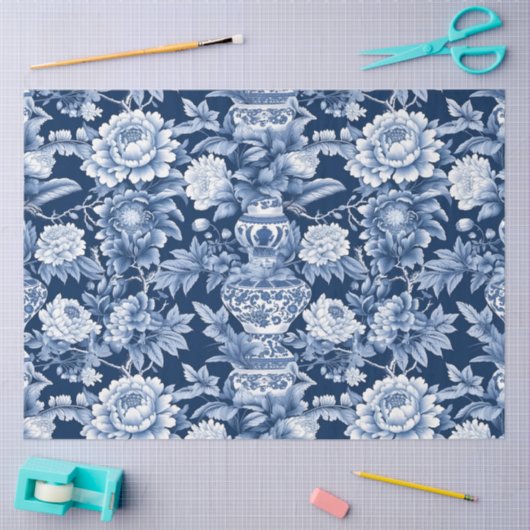 Papier Mousseline Motif chinois bleu et blanc (Artisanat)