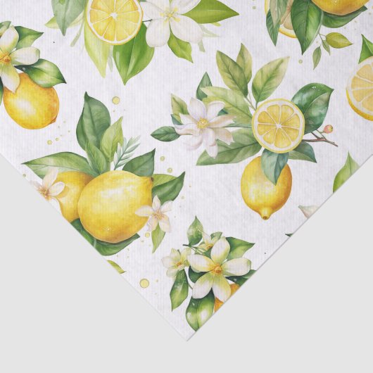 Papier Mousseline Motif citron, Fleurs de citron, Feuilles, Citrus (Détail)