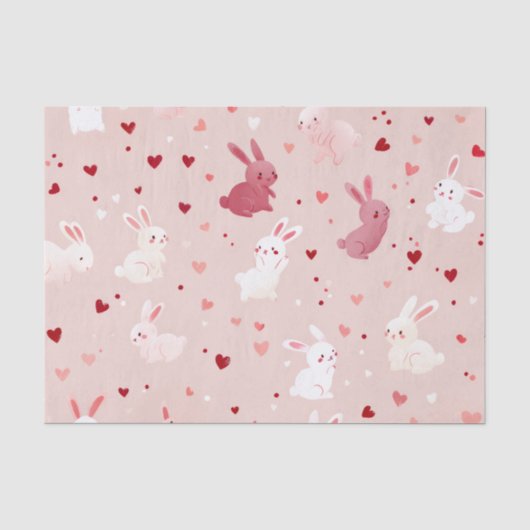 Papier Mousseline Motif Cœurs de Lapin Rose – Joli Lapin Pastel (Recto)