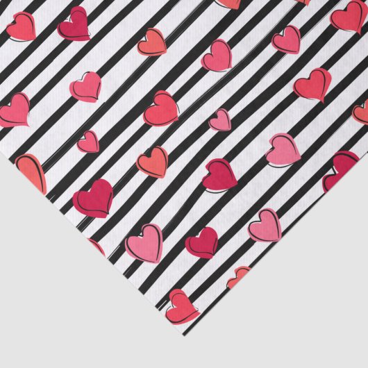 Papier Mousseline Motif Coeurs rose et noir (Détail)