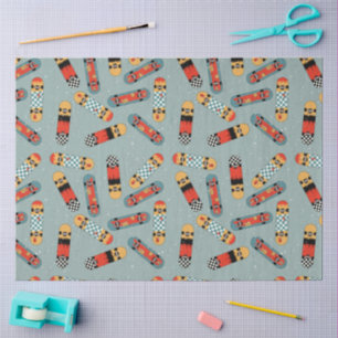 Papier Mousseline Motif Cool bleu Retro Skateboard
