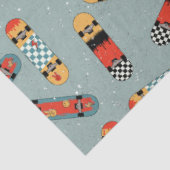Papier Mousseline Motif Cool bleu Retro Skateboard (Détail)