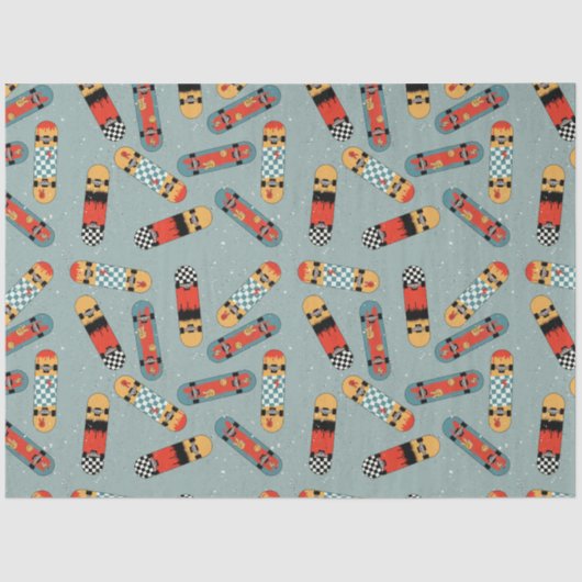 Papier Mousseline Motif Cool bleu Retro Skateboard (Recto)