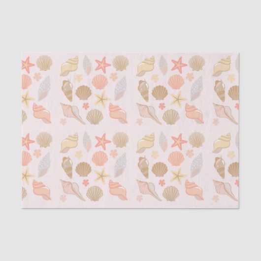 Papier Mousseline Motif Coquilles de Mer Roses (Recto)