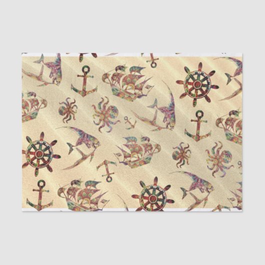 Papier Mousseline Motif côtier sur le sable (Recto)