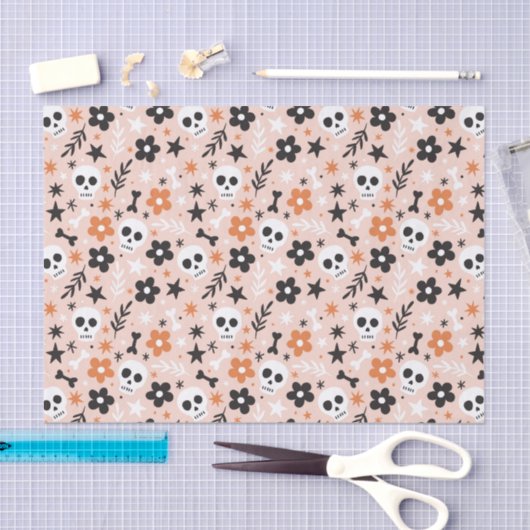 Papier Mousseline Motif crâne de fleurs (Artisanat)