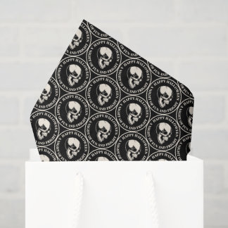 Papier Mousseline Motif crânien circulaire Halloween noir et blanc a