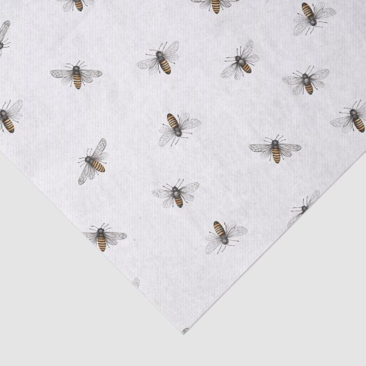 Papier Mousseline Motif d'abeille éparpillé sur l'ivoire (Détail)