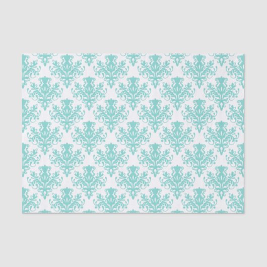 Papier Mousseline Motif Damas - bleu clair vert (Recto)